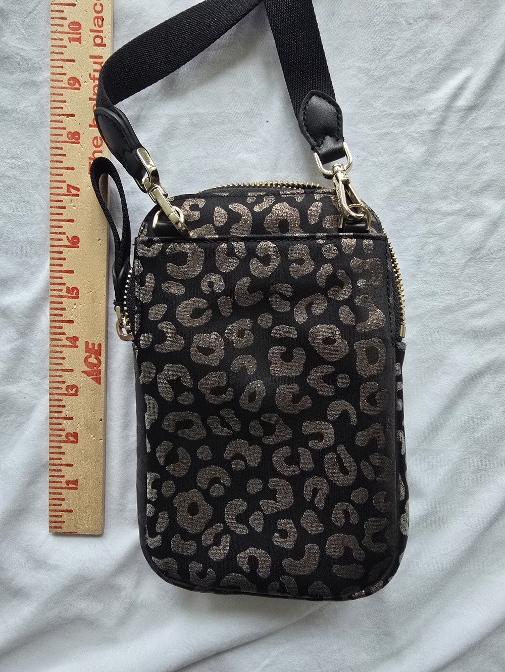 Kate Spade New York Leopard Print Phone Crossbody Bag Black Gold - Picture 5 of 6